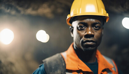 underground portrait of a black manden worker in a mine
 - obrazy, fototapety, plakaty