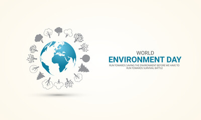 World Environment day, Save Environment save world, Creative Concept design for banner and poster. 3D illustration