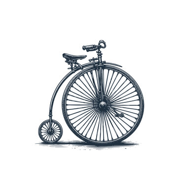 The penny farthing retro bike. Rough sketch. Vector illustration.