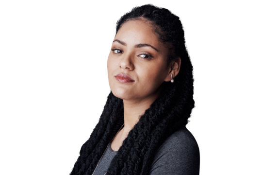 Business, woman and portrait or serious with confidence for corporate career, startup or human resource work. Entrepreneur, employee and face with pride or calm isolated on png transparent background