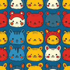 Funny cute doodles kawaii anime colorful repeat pattern 