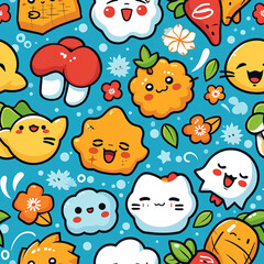 Funny cute doodles kawaii anime colorful repeat pattern 