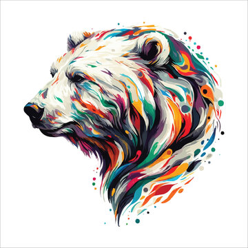 Abstract Polar bear head multicolored paints colored drawing vector illustration 