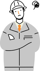悩む作業服の男性