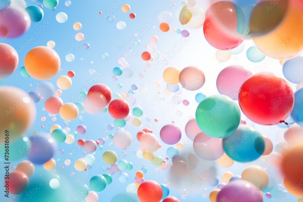 Poster an abstract image of colorful balloons released into the sky