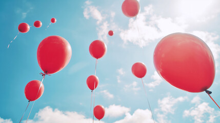 空を昇っていく沢山の赤い風船