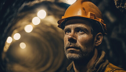underground portrait of a manden worker in a mine
 - obrazy, fototapety, plakaty