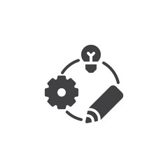 Flowchart with gear, lamp and pencil vector icon