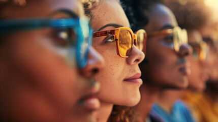 Close up of three women with glasses 