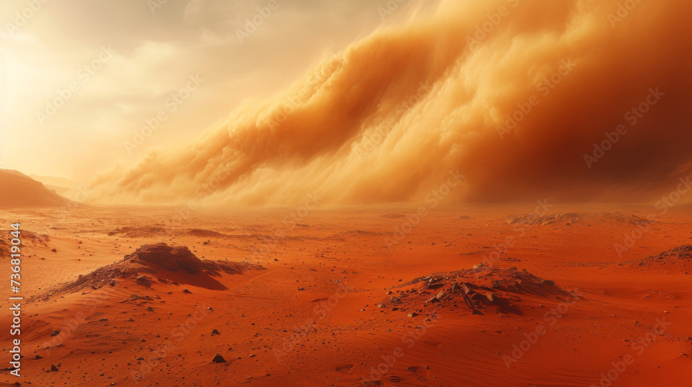 Aufkleber texture of a sandstorm in the distance its subtle movements visible through the hazy desert air.