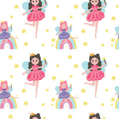 Pattern Cute cartoon hand drawn fairy. Magical kingdom. Little princes