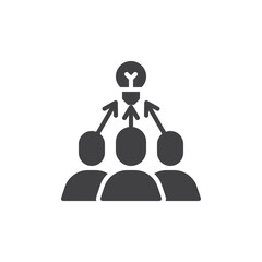 Group of people collaborating around a lightbulb vector icon