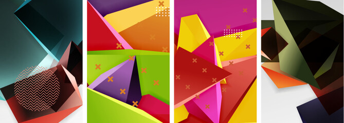 Trendy low poly 3d triangle shapes and other geometric elements background designs for wallpaper, business card, cover, poster, banner, brochure, header, website