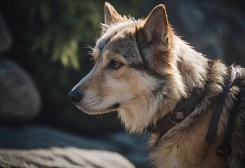 A dog, a stray. A large wolf-like animal surrounded by wild nature.