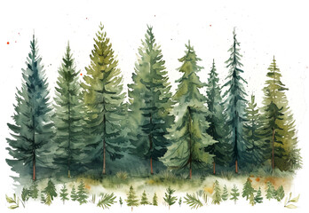 Pine forest isolated on transparent background. PNG - obrazy, fototapety, plakaty