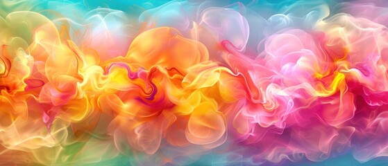 a group of colorful smokes on a blue, green, yellow, pink, orange, and red background.