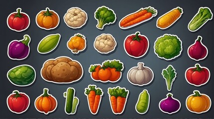 Sticker catoon of various types of vegetable