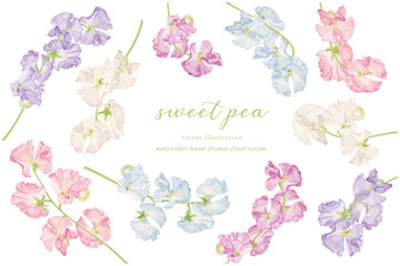 水彩手書きのスイートピーのフレーム素材