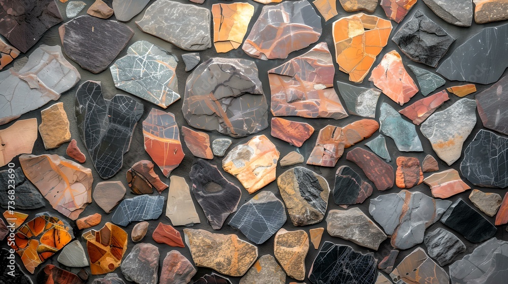 Aufkleber varied textures and colors of stone wall surface. close-up of multicolored stones. ideal for backgro