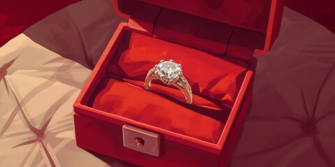 Elegant engagement ring in a luxurious red velvet box. perfect for romantic proposals and special occasions. high-quality jewelry presentation. AI
