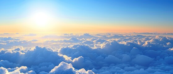 the sun shines brightly above the clouds in the sky as seen from a high altitude plane in the sky.