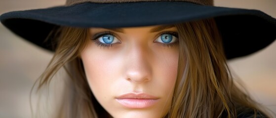 a close up of a woman with a hat on her head and a blue eyeshade on her head.