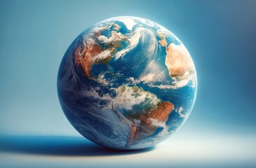 Earth, isolated on a light blue background