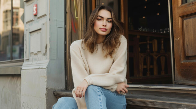 A relaxedfit cashmere sweater in a neutral tone is the perfect cozy and chic option for a casual day out. Pair it with highwaisted jeans and slingback flats.