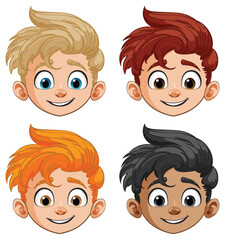 Colorful vector illustration of four kids' faces
