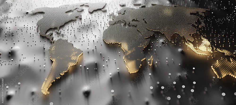 Poster a world map background made of circles or dot shapes. generative ai.