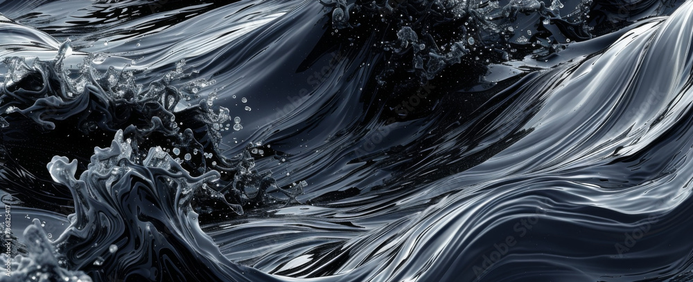 Poster a symphony of lines and curves mirroring the elegant chaos of crashing ocean waves against a rugged 