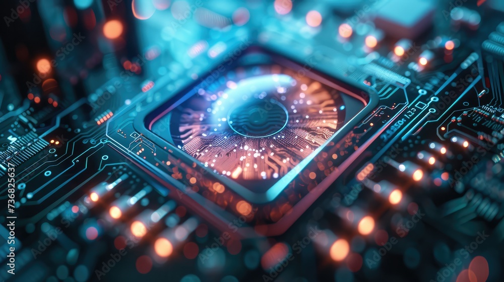Leinwandbilder abstract glowing processor chip representing cyber security concept and data protection, cyber secur