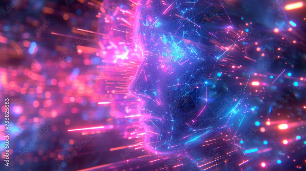Poster a futuristic realm where artificial intelligence virtual beings and advanced technology coexist in p