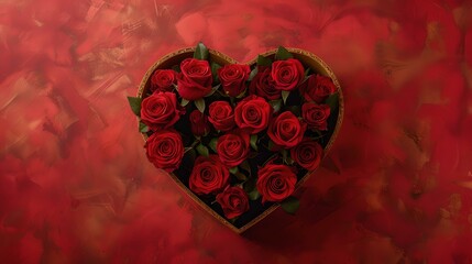 Heart-shaped arrangement of red roses on a textured background. romantic and artistic style for special occasions. perfect for love-themed projects. AI