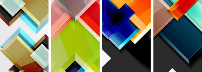 Color glass glossy square composition poster set for wallpaper, business card, cover, poster, banner, brochure, header, website