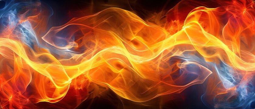 a close up of a red, yellow, and blue background with a wave of fire on the left side of the image.