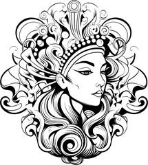 Art Nouveau Queen Icon in Hand-drawn Style