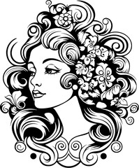 Art Nouveau Queen Icon in Hand-drawn Style