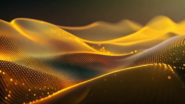Network security, Wave of dots and weave lines. Abstract yellow Background for design on the topic of cyberspace, big data, metaverse, , data transfer on dark yellow abstract cyberspace background