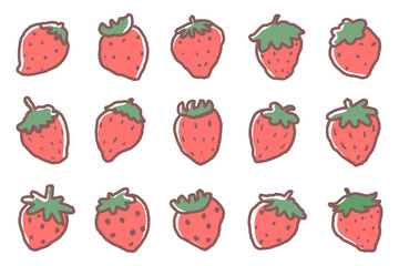 手書き風いちごのイラストセット（主線あり）
