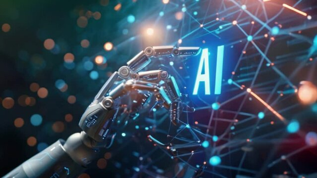 AI hand touch to screen for artificial intelligence thinking concept.