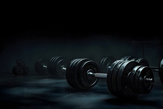  Fitness concept background with bodybuilding equipment such as dumbbells .