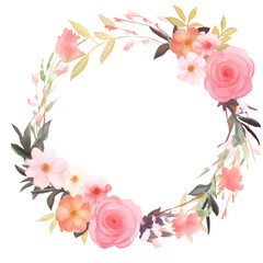 Round flower frame, watercolor, flowerless, decoration