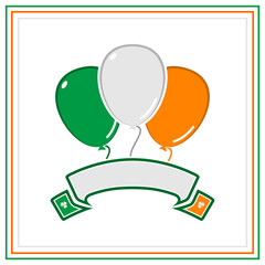 Balloons in the colors of the Irish flag and ribbon. Vector illustration