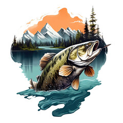 The fish was hooked and surfaced above the water on a transparent background