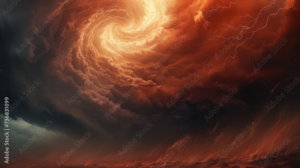 Poster a swirling storm of red and black hues, embodying the essence of a chocolate tempest over a desolate