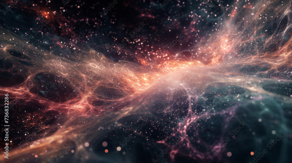 Poster millions of microscopic particles embark on a majestic journey weaving intricate networks of stars a