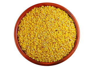 Split mung bean isolated on a clay bowl on a  transparent background