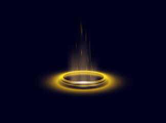 Circular portals, teleport, hologram gadget. Futuristic teleport. Projector HUD or podium for magic circle teleportation. Set of circle light effect.