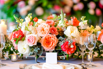Obraz na płótnie Canvas Floral Wedding Table Setting with Elegant Decor.